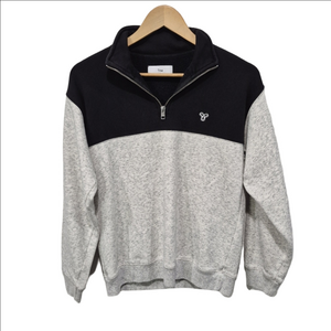 TNA Colorblock 1/4 Zip Black and Gray Long Sleeve Sweater